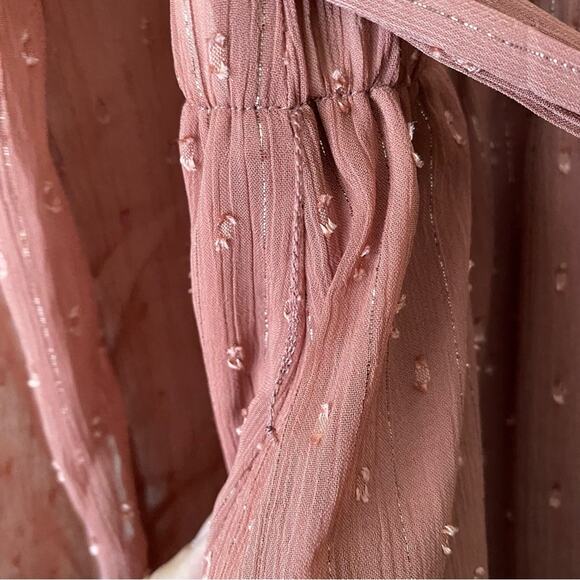 Lulus | Closer Look Dusty Rose Swiss Dot Romper Long Tie Sleeves Pink Medium - Picture 7 of 11